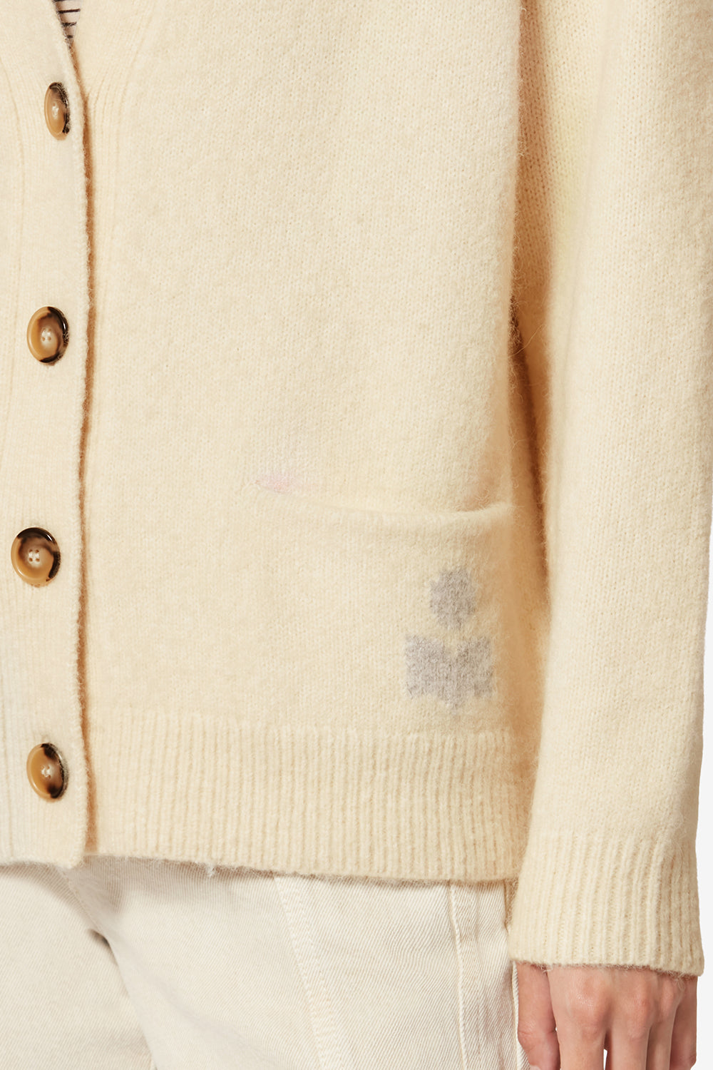 Eborah alpaca cardigan with logo - Ecru - Woman - 3