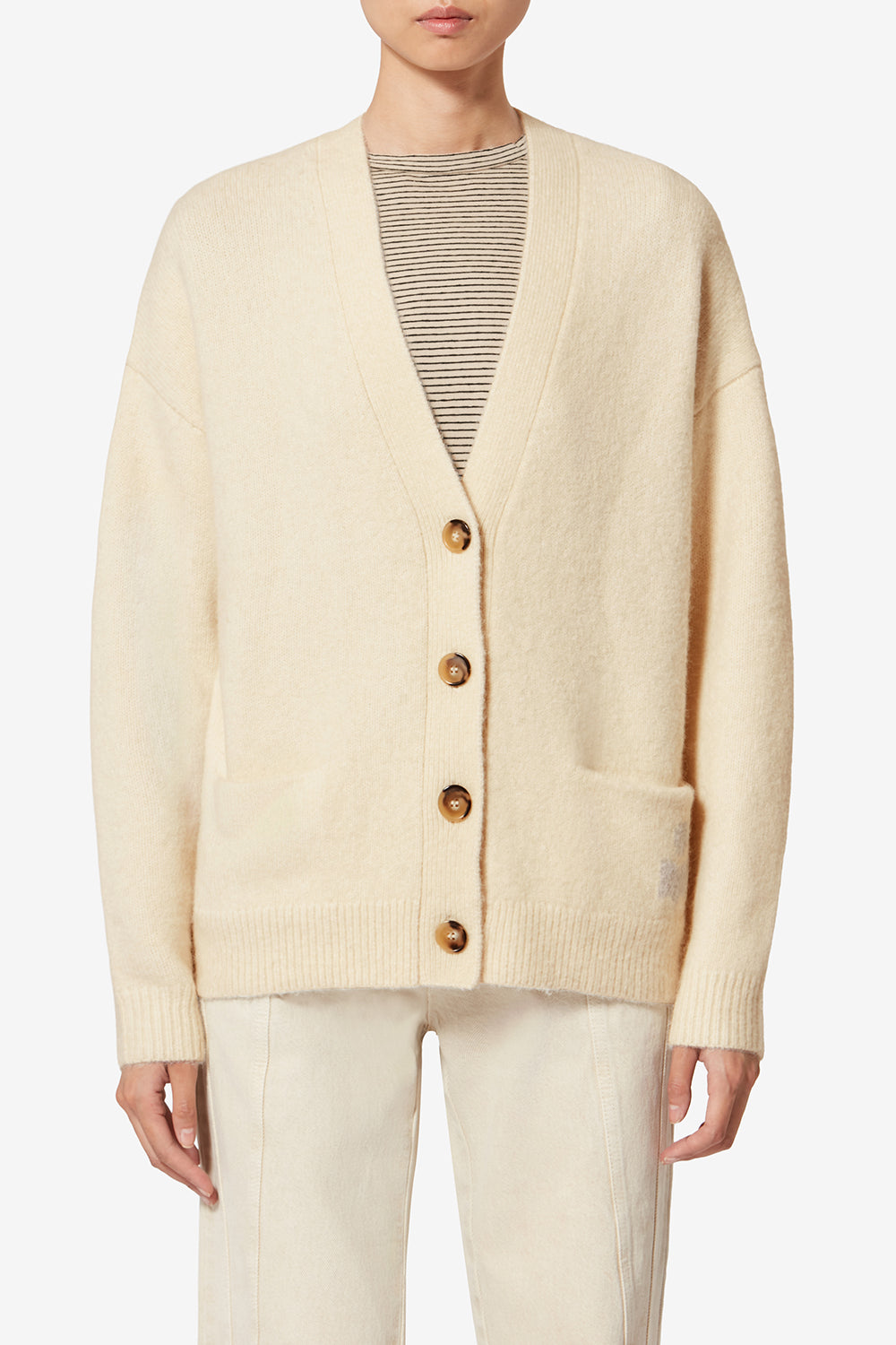 Eborah alpaca cardigan with logo - Ecru - Woman - 4