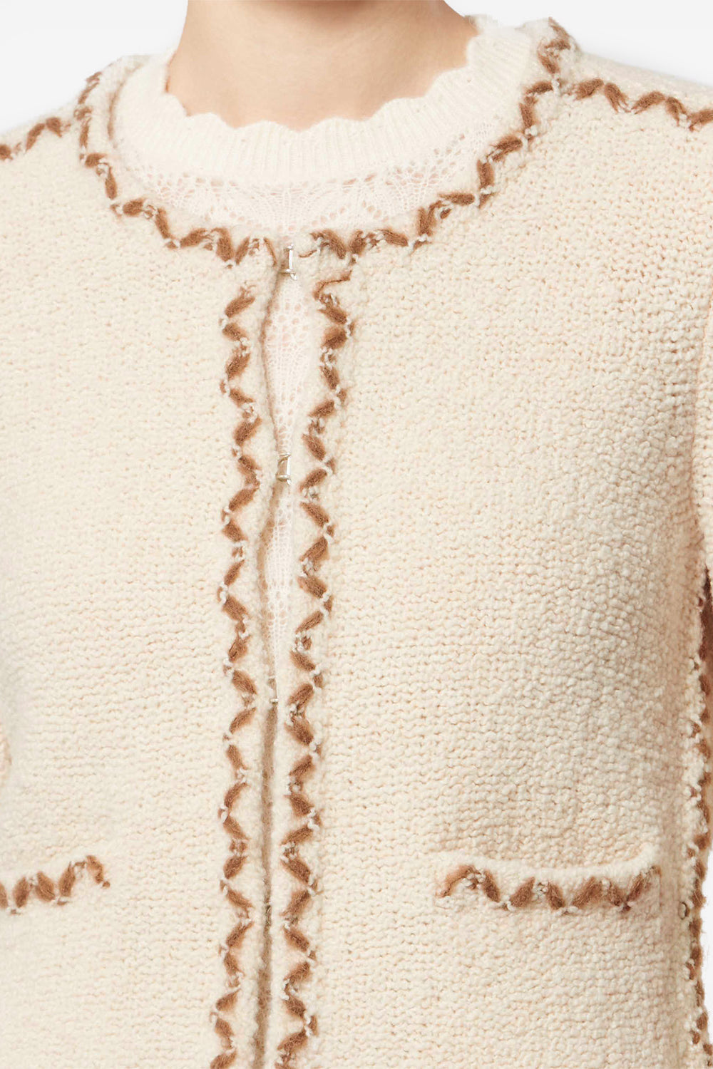 Cárdigan rochelle de tweed de lana merino - Ecru-bronze - Woman - 3