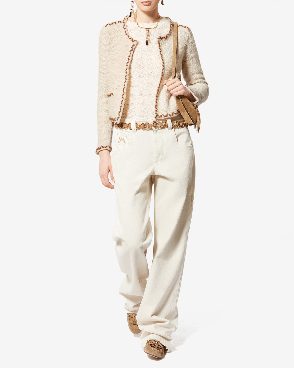 Cárdigan rochelle de tweed de lana merino - Ecru-bronze - Woman - 1