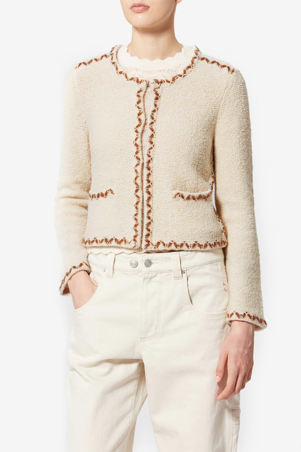 Cárdigan rochelle de tweed de lana merino - Ecru-bronze - Woman - 4