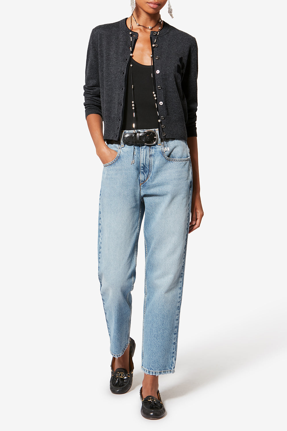 Cardigan bicolor in cotone e lana lona - Anthracite-black - Woman - 2