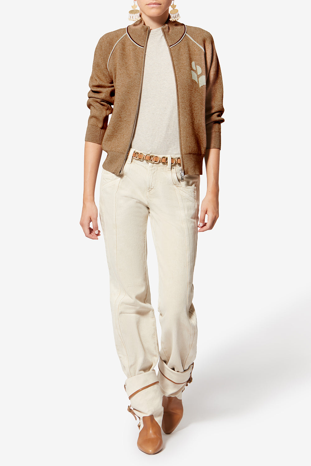 Lanya sporty cardigan with logo - Camel-light grey - Woman - 2