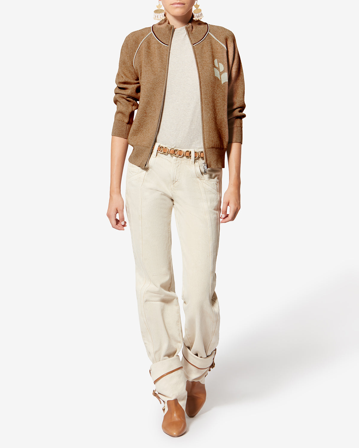 Cardigan sporty logo lanya - Camel-light grey - Woman - 1