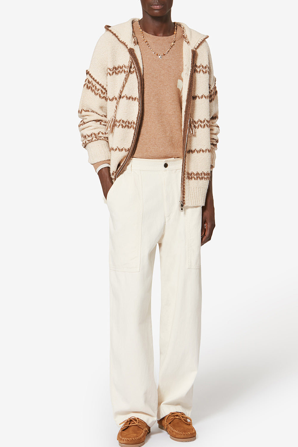 Cardigan in lana mouliné rolian - Ecru-bronze - Man - 2