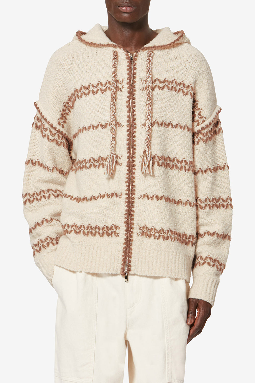 Cardigan in lana mouliné rolian - Ecru-bronze - Man - 4