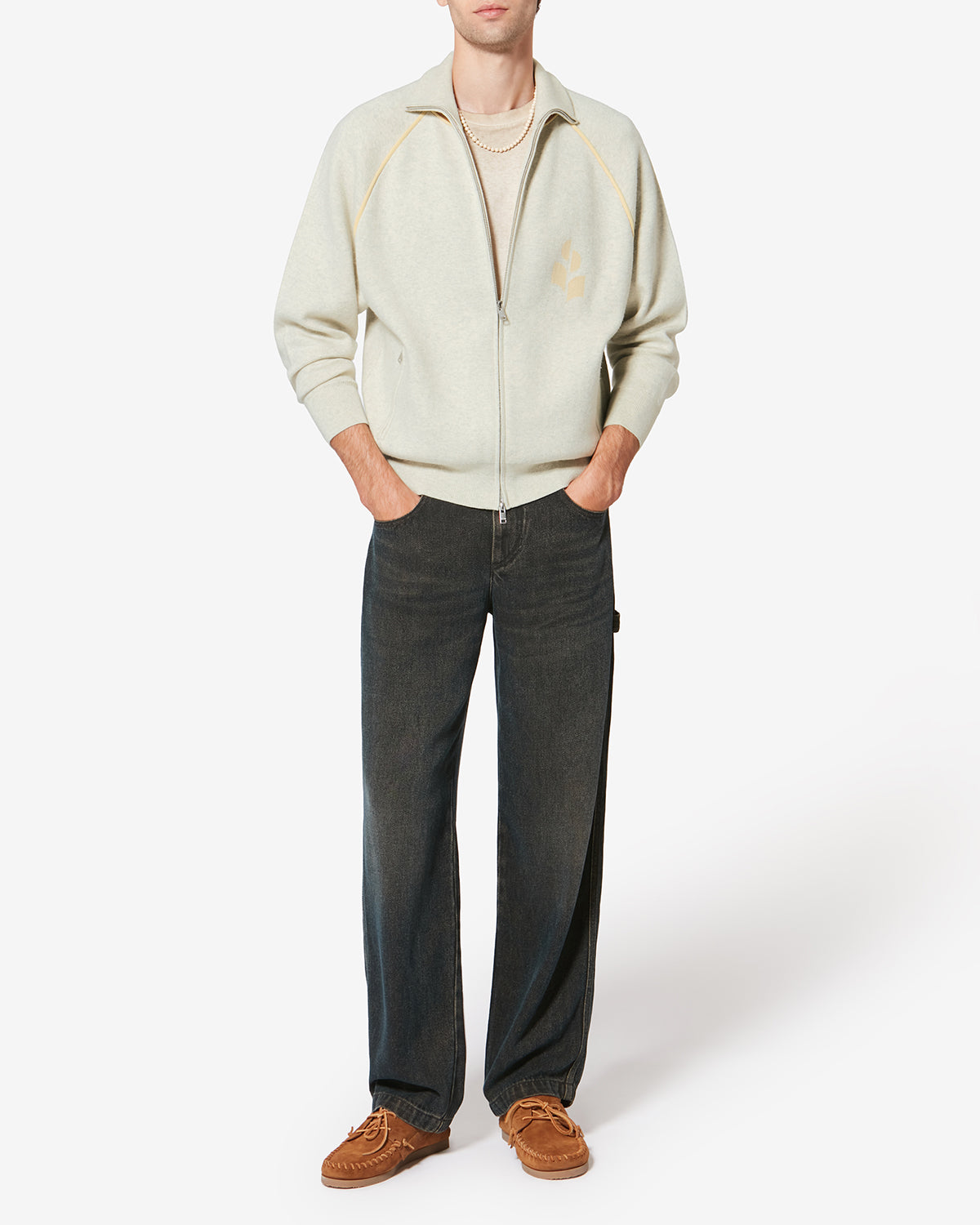 Sergio sporty knit cardigan - Light grey-light yellow - Man - 1