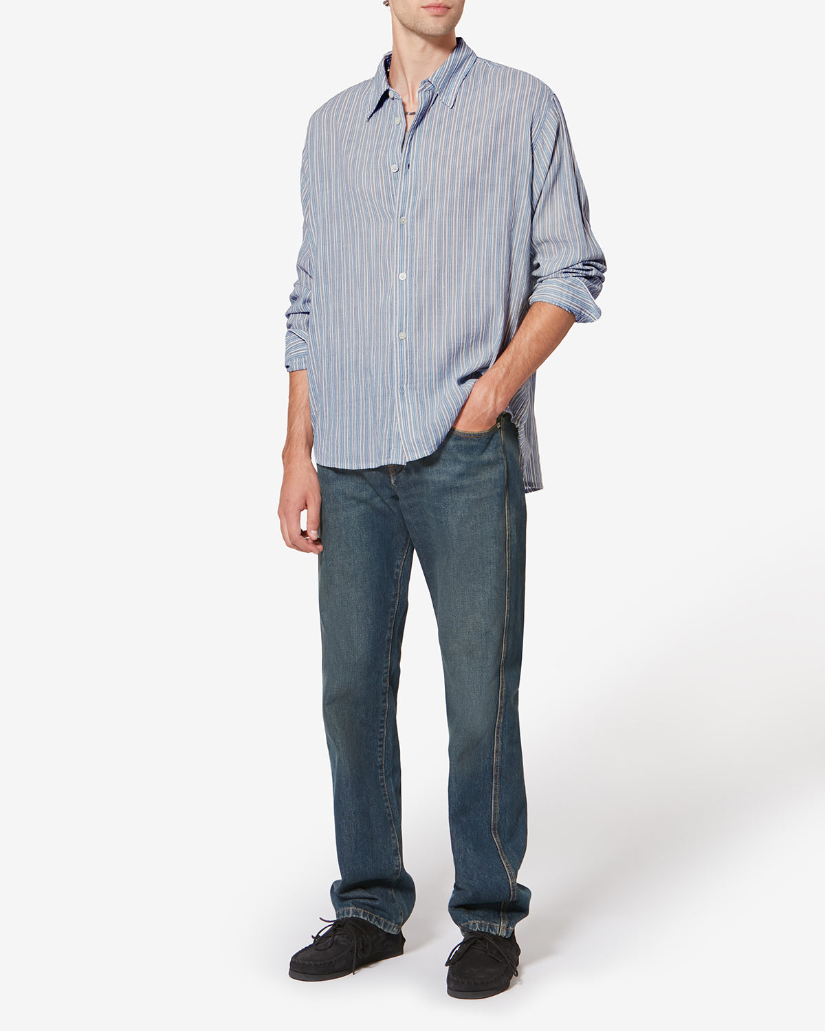 Cybilio ワッフル ストライプ入りシャツ - 青 - Man - 1