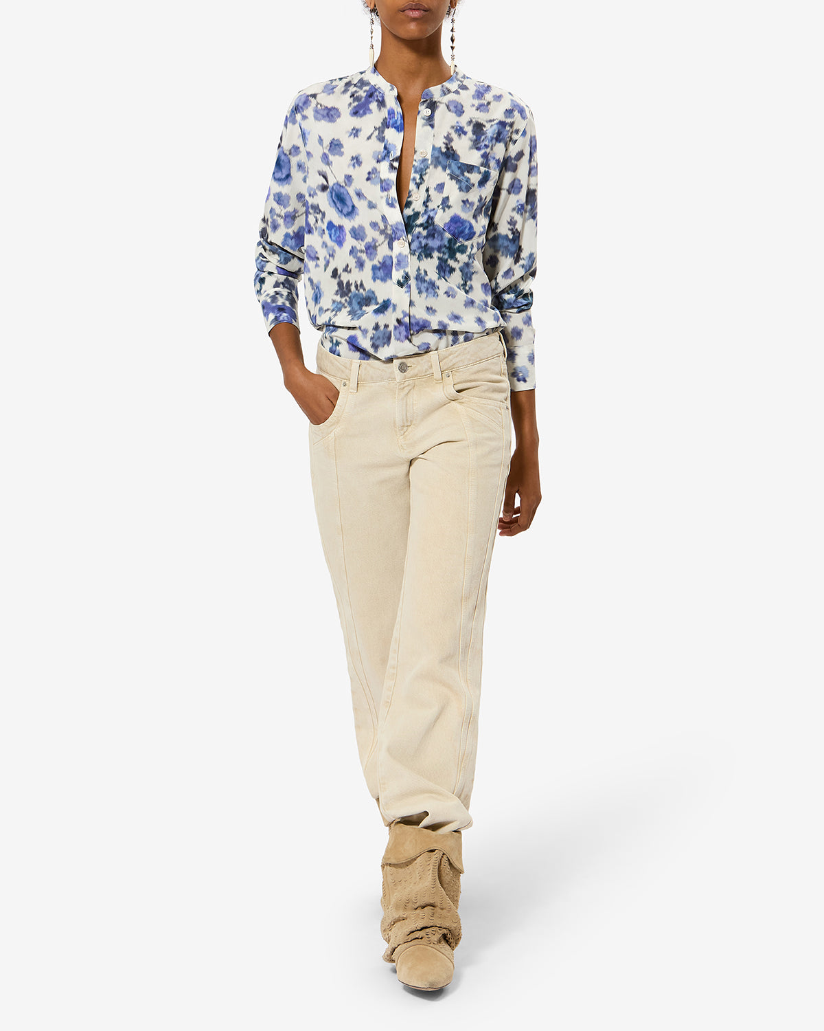 Blusa rusak in seta con rose stampate - Blu - Woman - 1