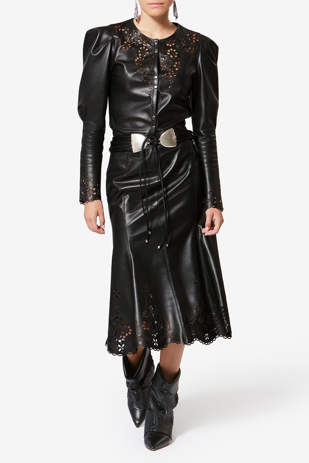 Chemise courte en cuir d'agneau nerida - Noir - Woman - 2