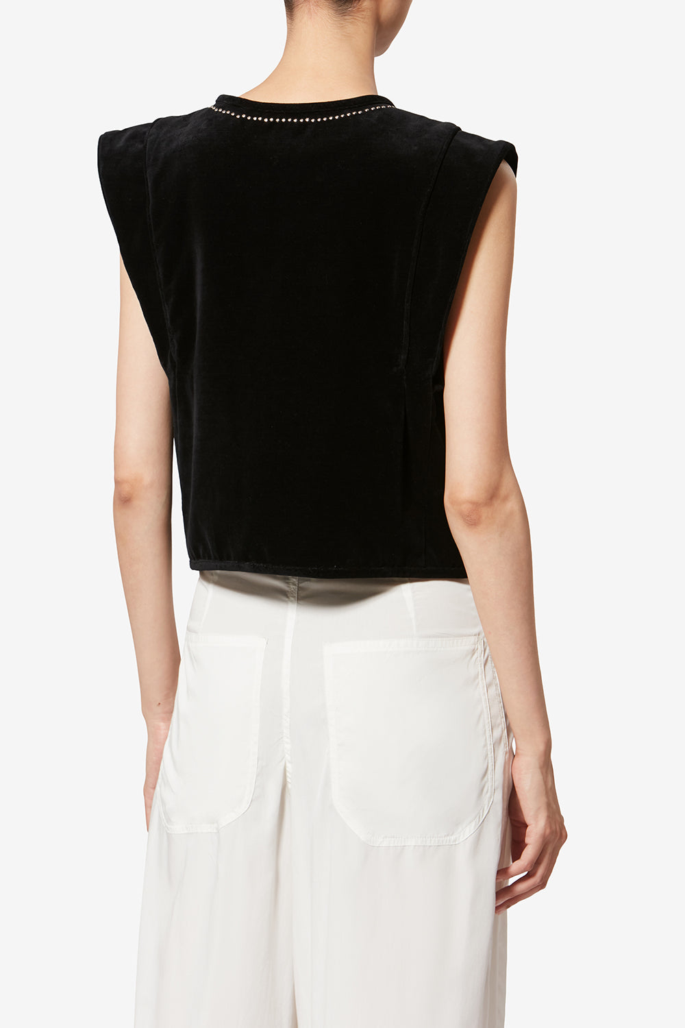 Poppy studded velvet vest - Black - Woman - 5