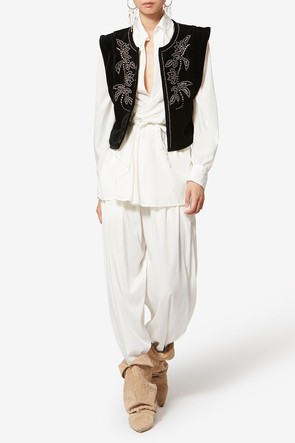 Poppy studded velvet vest - Black - Woman - 2