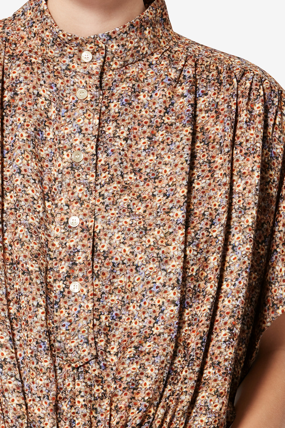 Azalea floral silk jacquard top - Ochre - Woman - 3