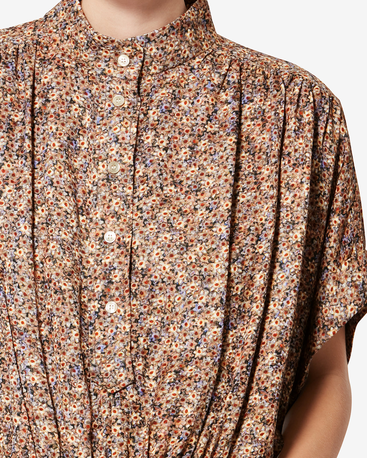 Top in jacquard di seta floreale azalea - Ochre - Woman - 2