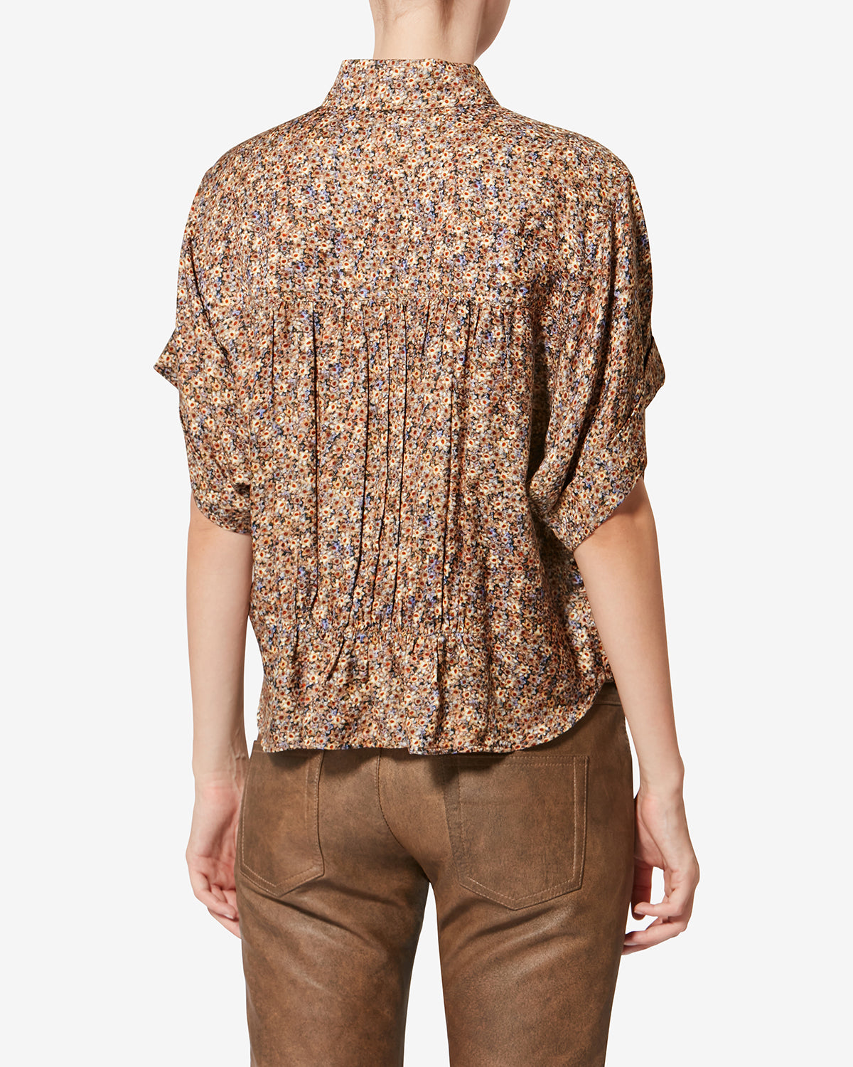 Top in jacquard di seta floreale azalea - Ochre - Woman - 4