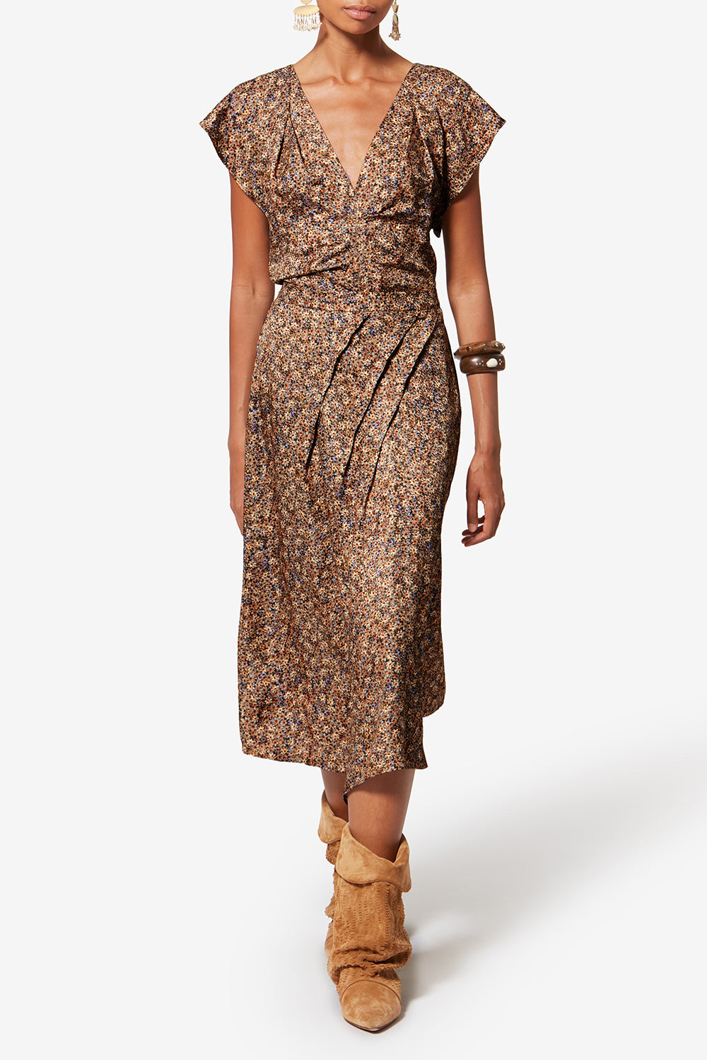 Lonea draped floral silk jacquard top - Ochre - Woman - 2