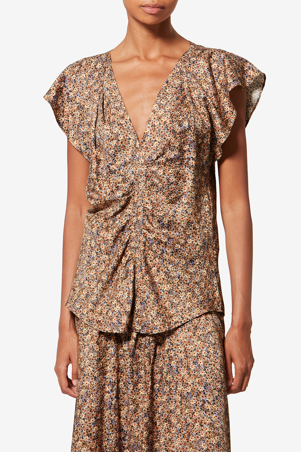 Lonea draped floral silk jacquard top - Ochre - Woman - 4