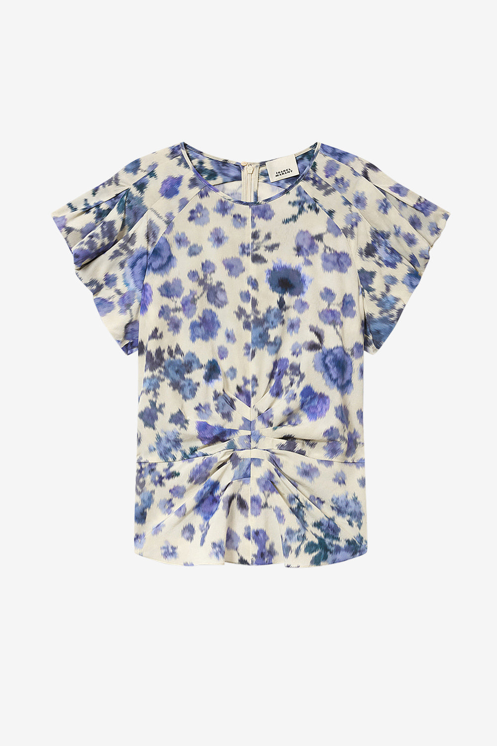 Top drappeggiato e stampato tullya in seta stretch - Blu - Woman - 1