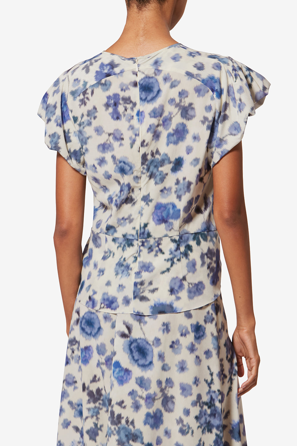 Top drappeggiato e stampato tullya in seta stretch - Blu - Woman - 5