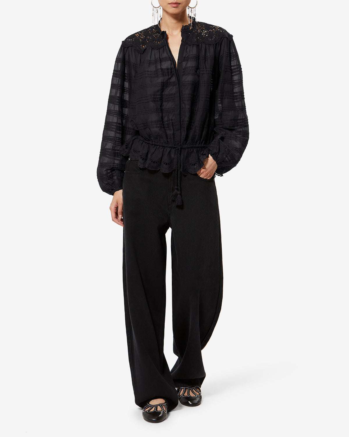 Blusa polly in cotone e pizzo a fiori - Nero - Woman - 1