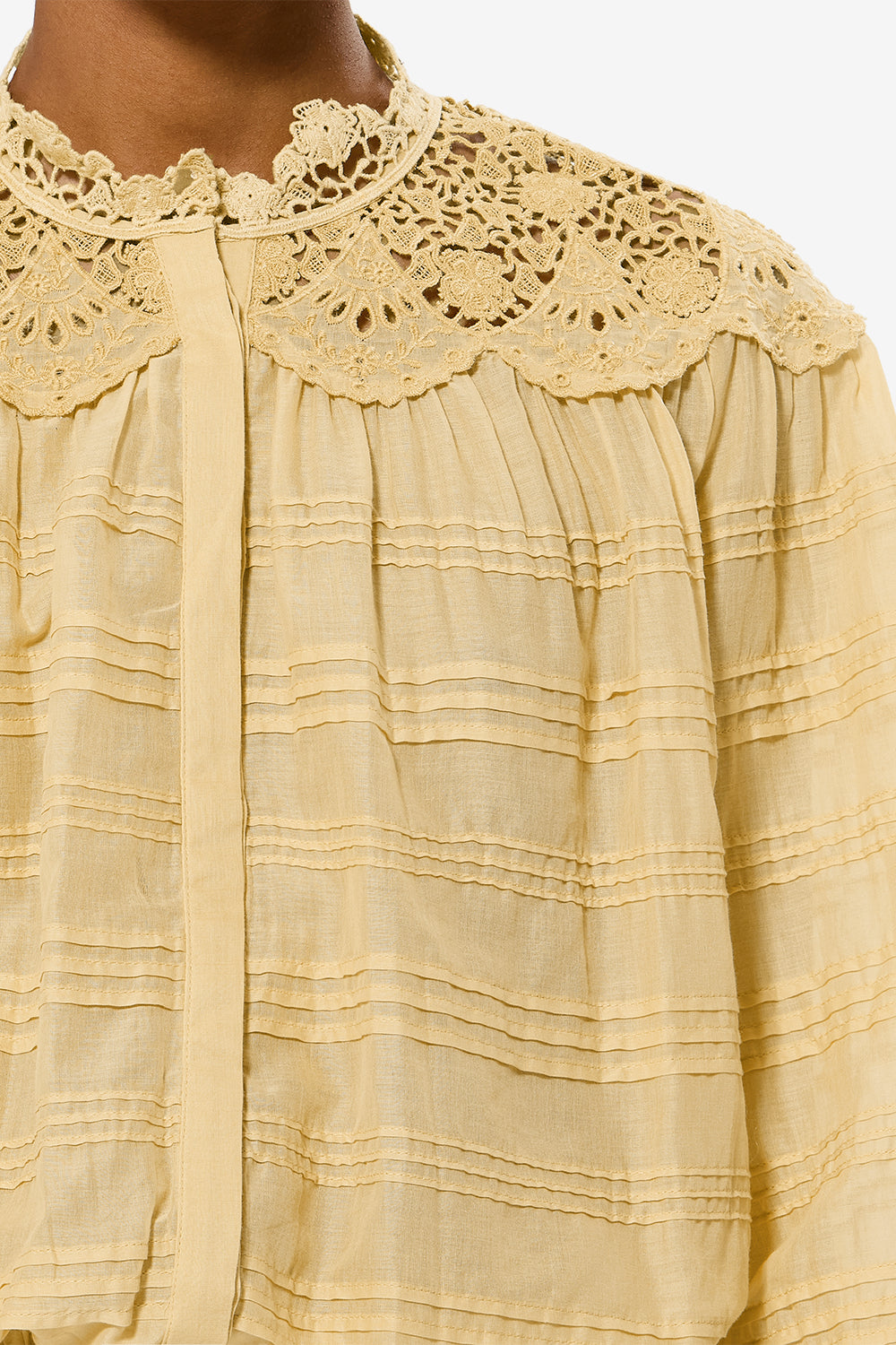 Blusa polly in cotone e pizzo a fiori - Light ochre - Woman - 3