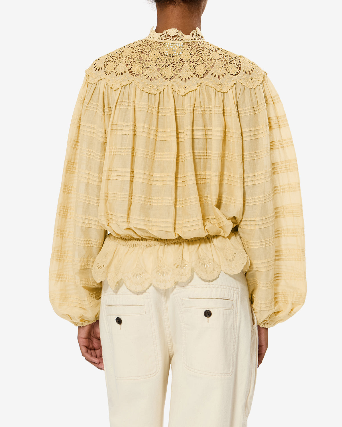 Blusa polly in cotone e pizzo a fiori - Light ochre - Woman - 4