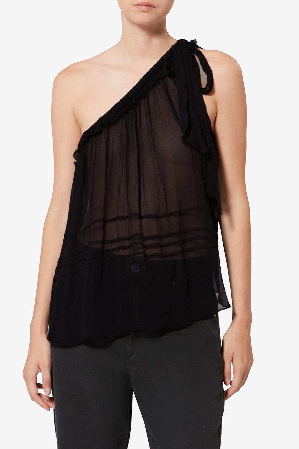 Loeva asymmetrical printed muslin top - Black - Woman - 4