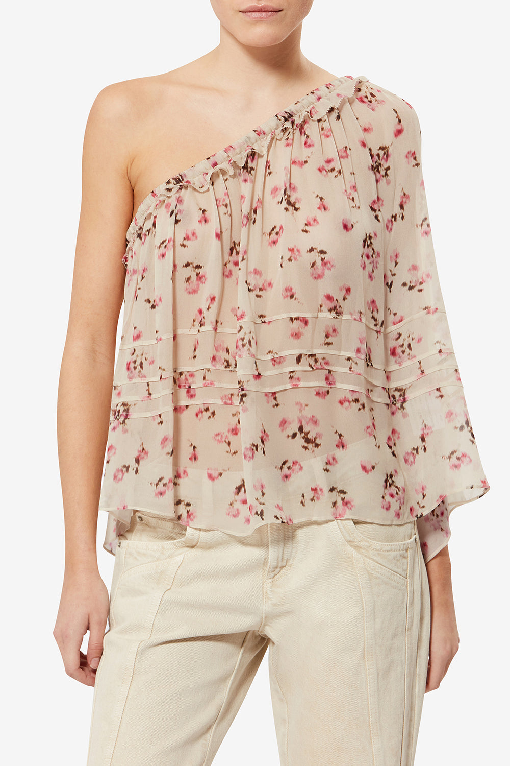 Maglia asimmetrica loeva in mussola stampata - Beige - Woman - 4