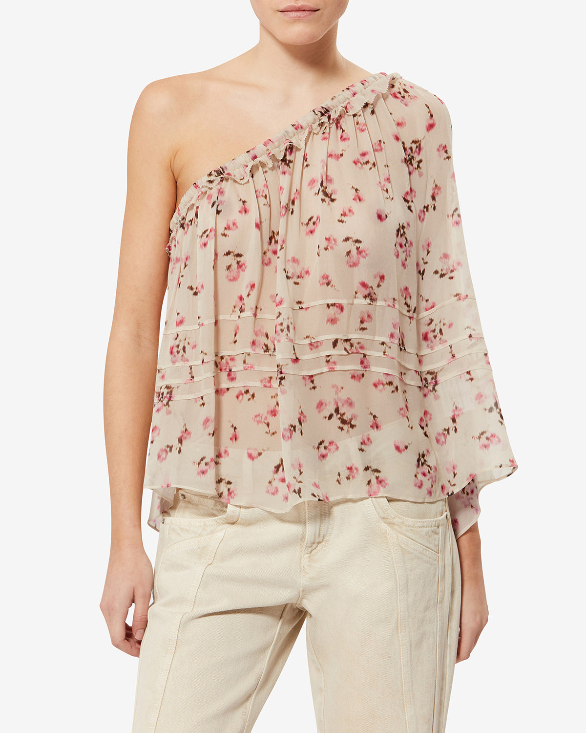 Loeva asymmetrical printed muslin top - Beige - Woman - 3