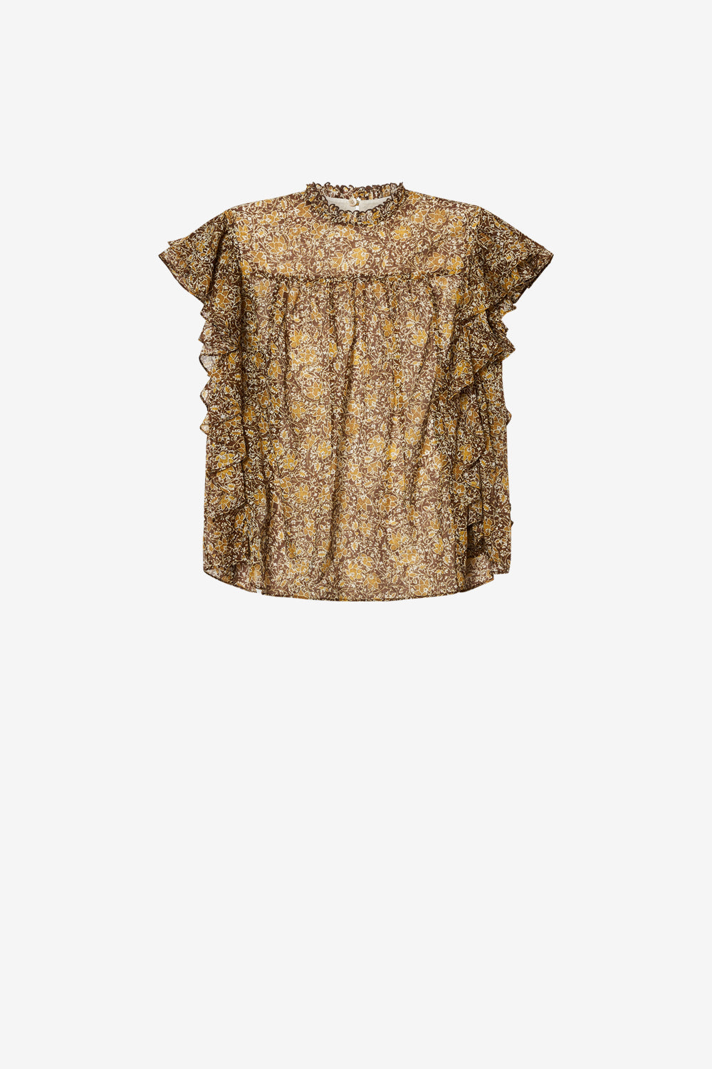 Maglia a volant dalyane in voile di cotone con stampa - Cachi - Woman - 1