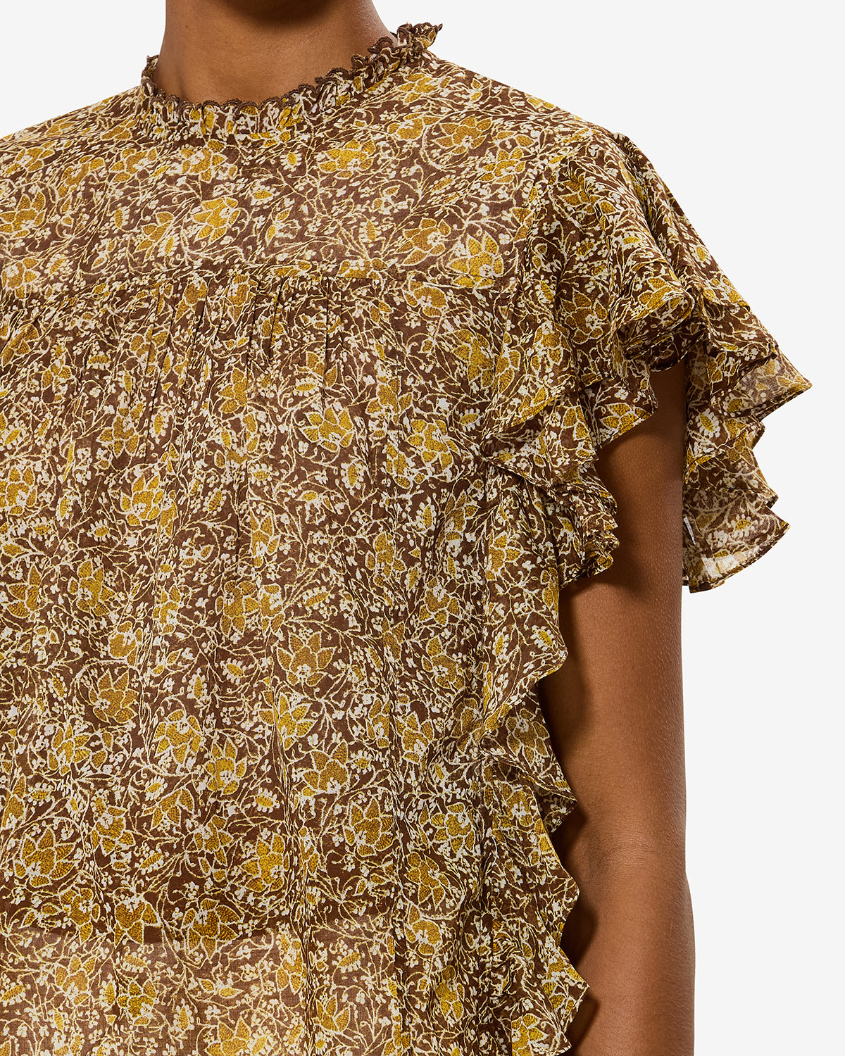 Maglia a volant dalyane in voile di cotone con stampa - Cachi - Woman - 2