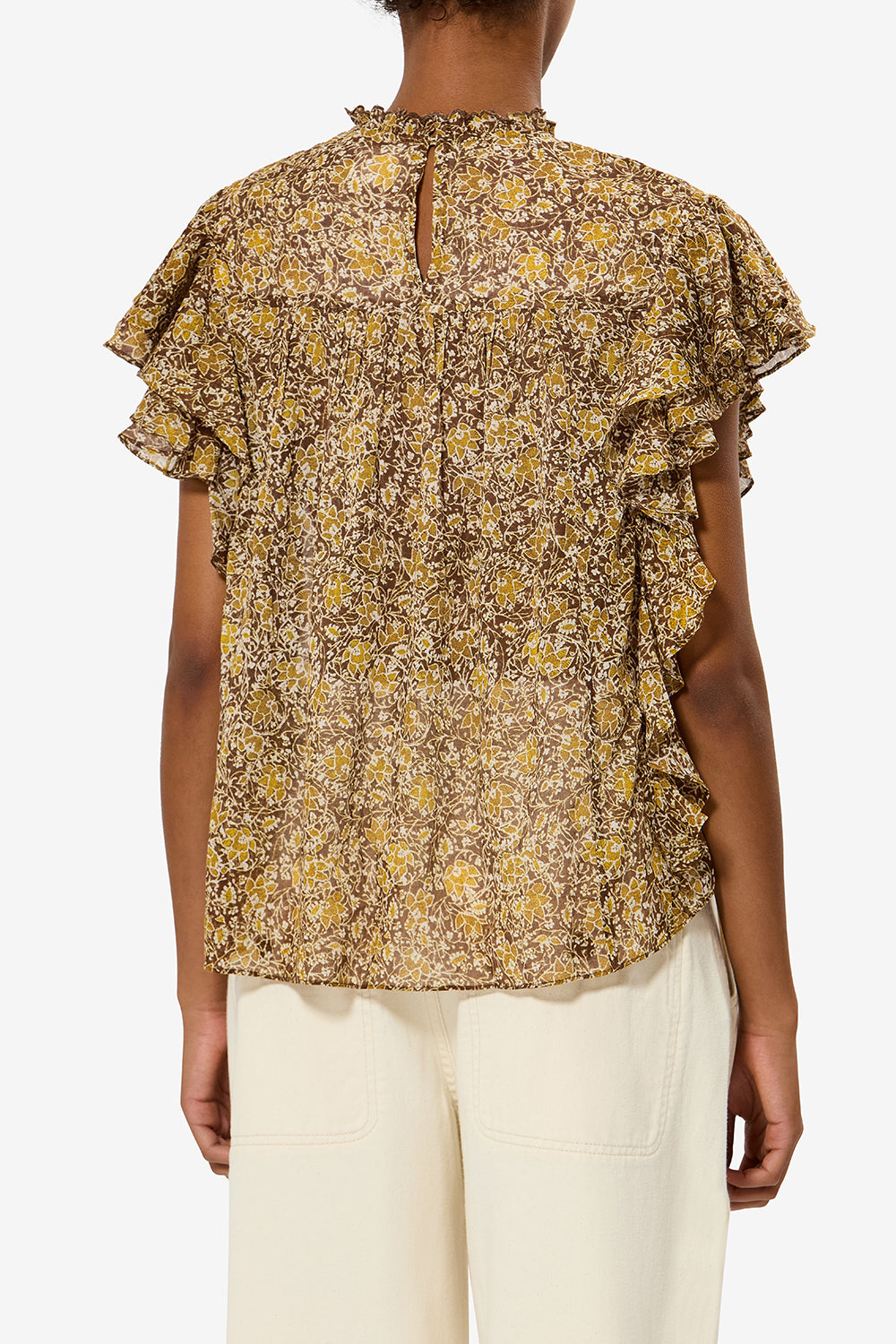 Maglia a volant dalyane in voile di cotone con stampa - Cachi - Woman - 5