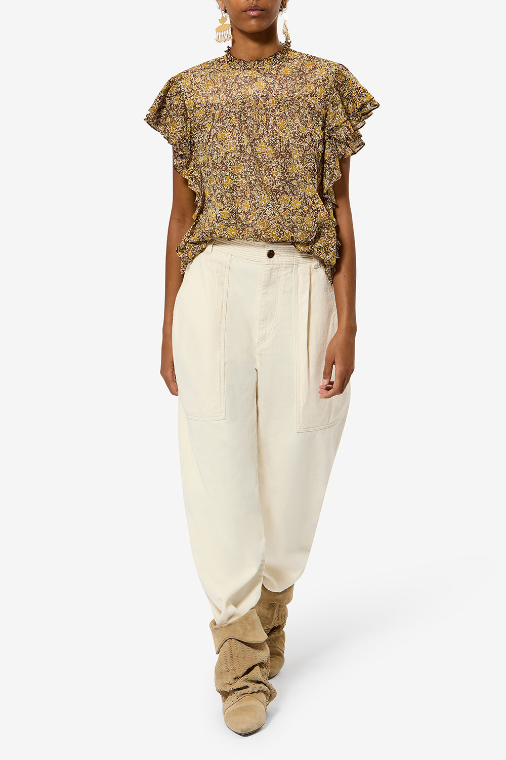 Maglia a volant dalyane in voile di cotone con stampa - Cachi - Woman - 2