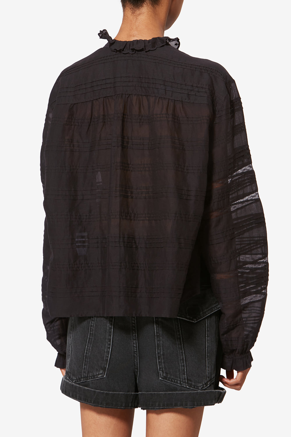 Blouse peline en coton et dentelle fleurie - Noir - Woman - 5