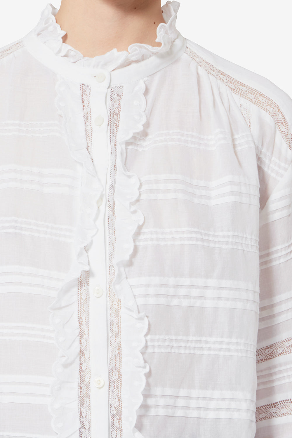 Blusa peline in cotone e pizzo a fiori - Bianco - Woman - 3