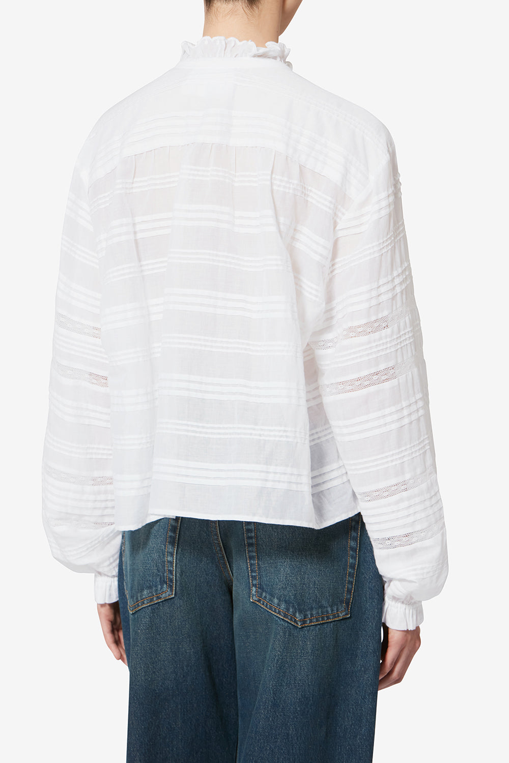 Blusa peline in cotone e pizzo a fiori - Bianco - Woman - 5