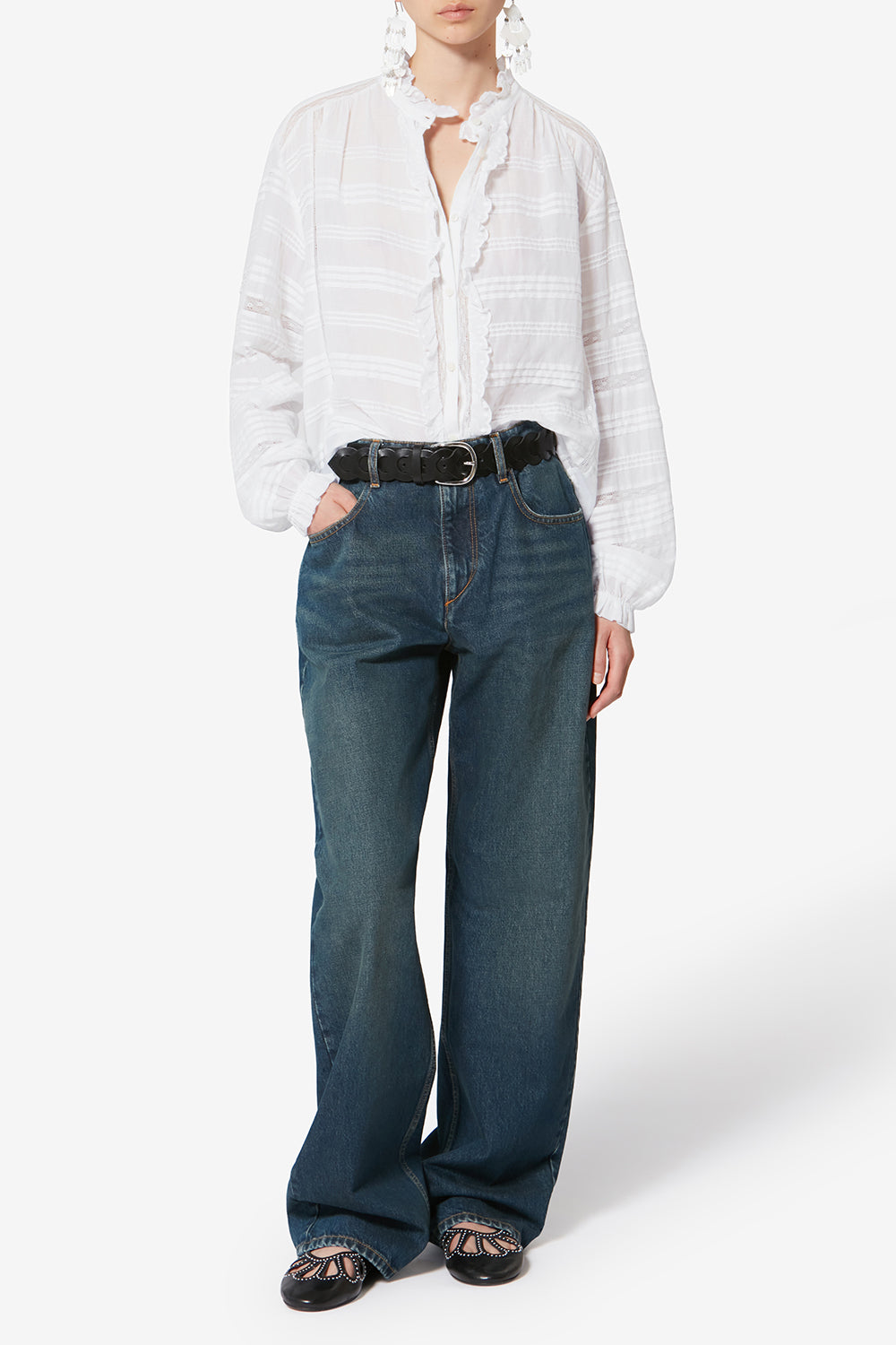 Blusa peline in cotone e pizzo a fiori - Bianco - Woman - 2