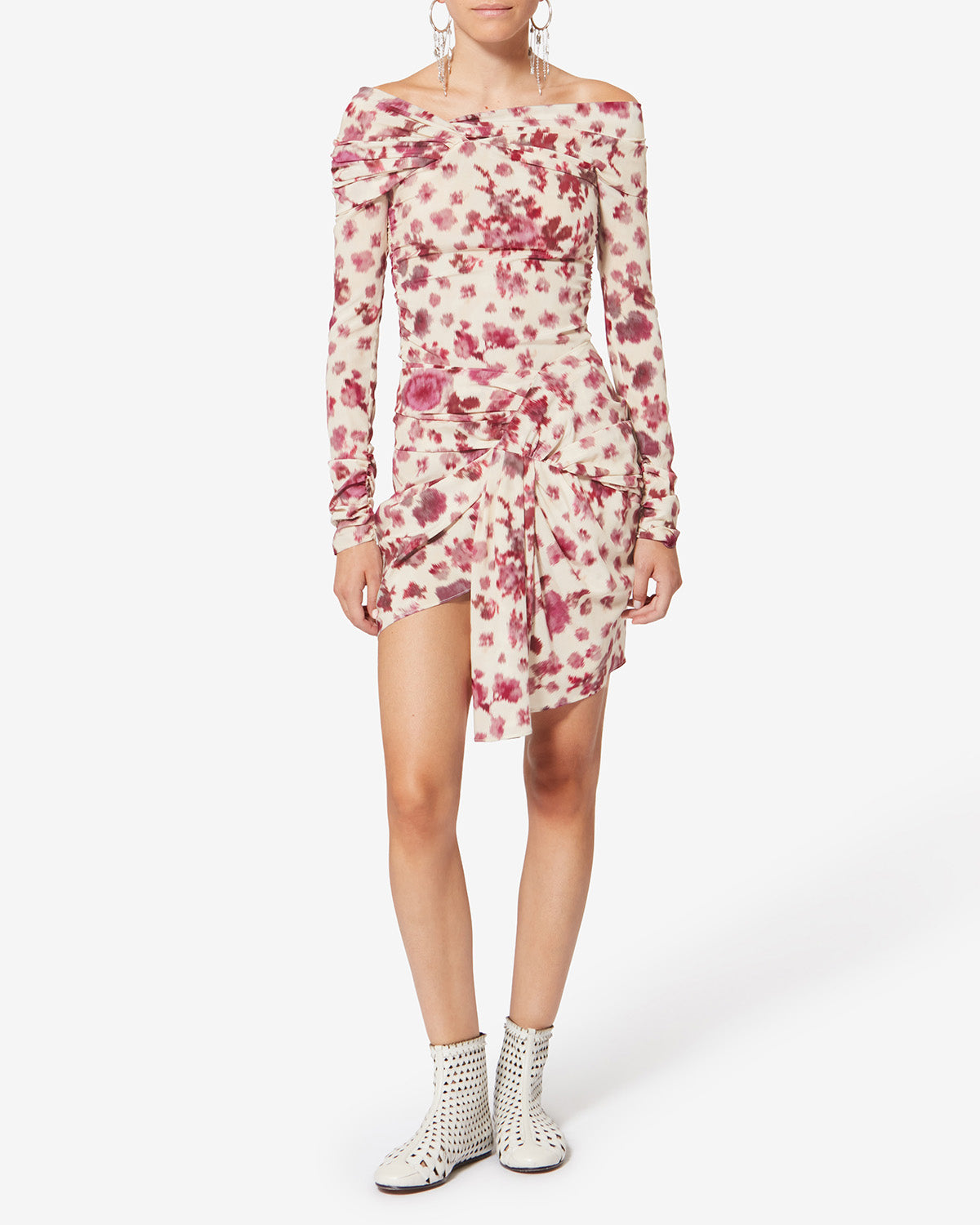 Top drappeggiato e stampato in seta stretch danka - Rosa - Woman - 1