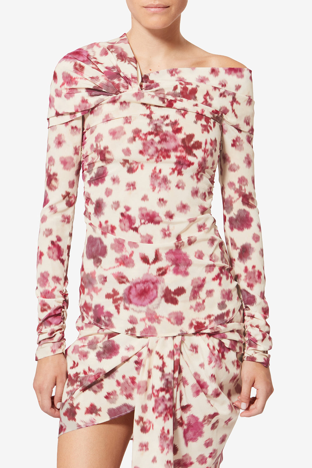 Top drappeggiato e stampato in seta stretch danka - Rosa - Woman - 4