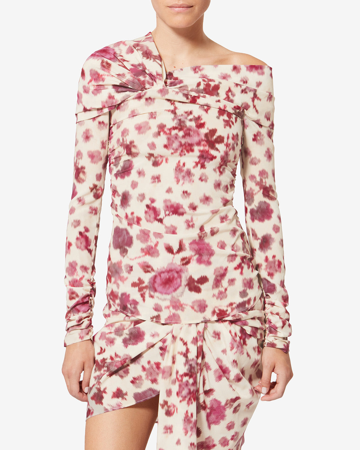 Top drappeggiato e stampato in seta stretch danka - Rosa - Woman - 3