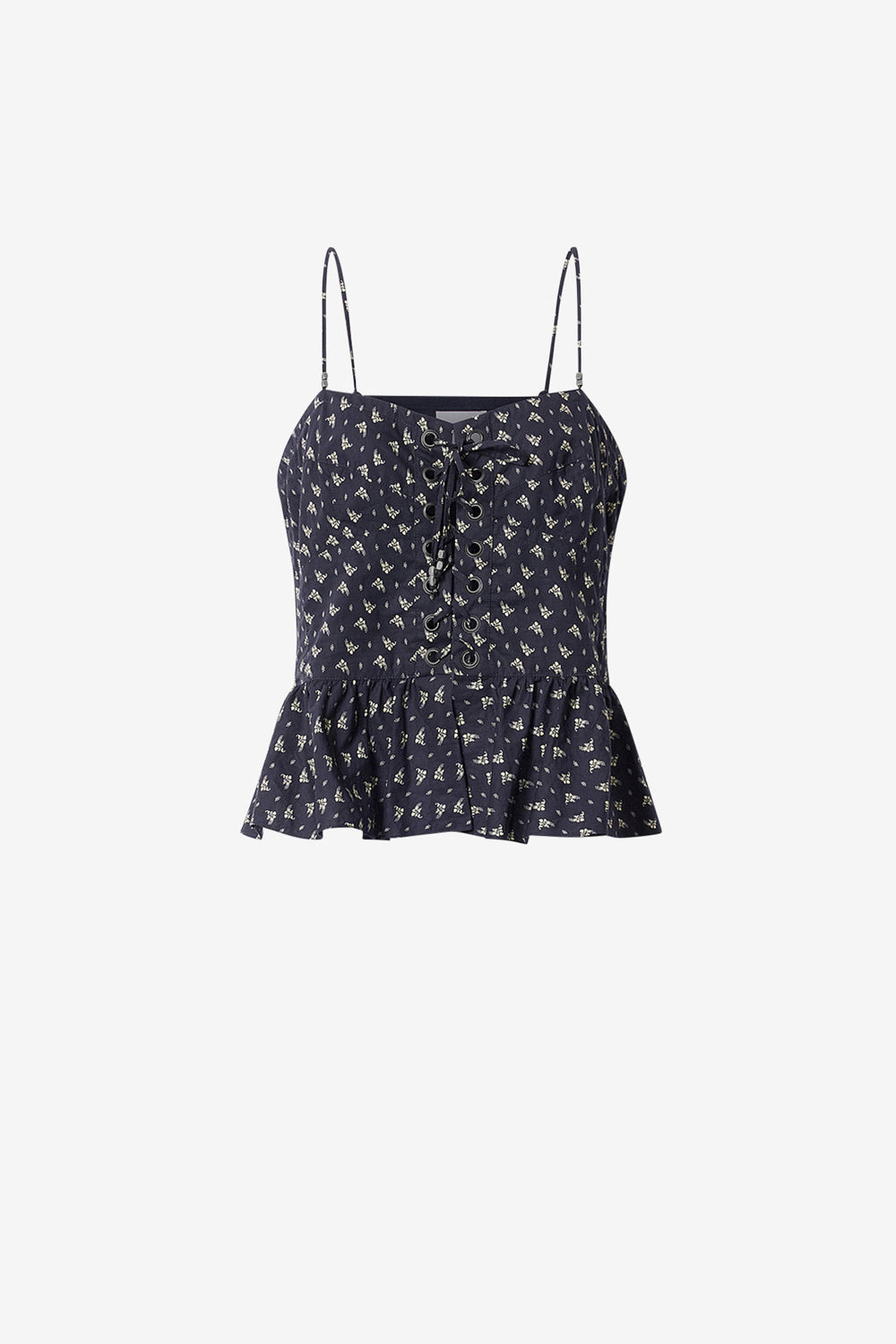 Dolma strappy printed organic cotton top - Black and ecru - Woman - 1