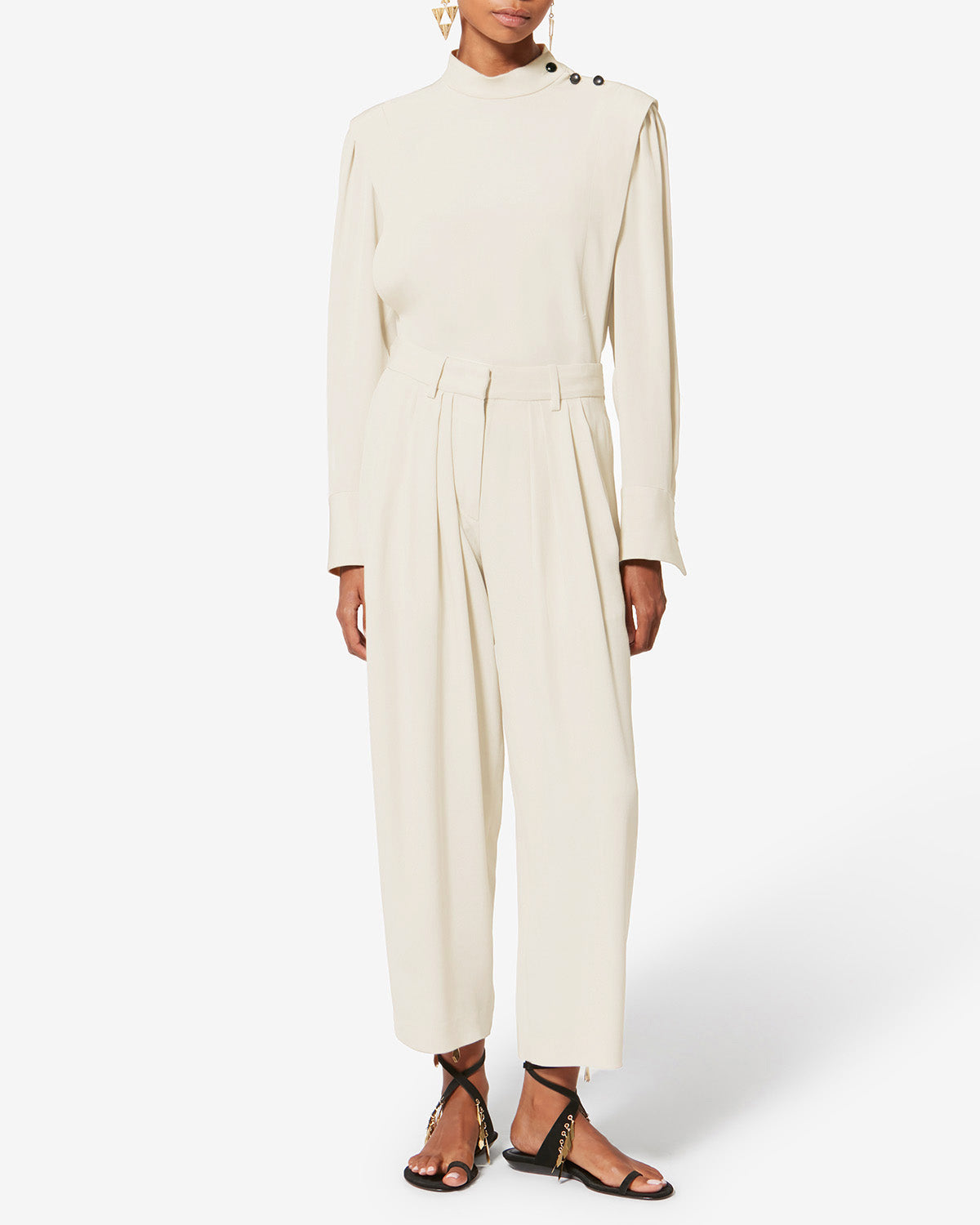 Top a maniche lunghe in crêpe fluido felissa - Ecru - Woman - 1