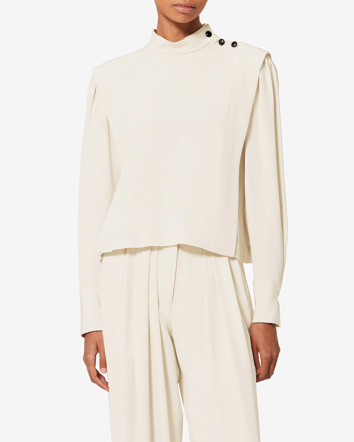 Top a maniche lunghe in crêpe fluido felissa - Ecru - Woman - 3