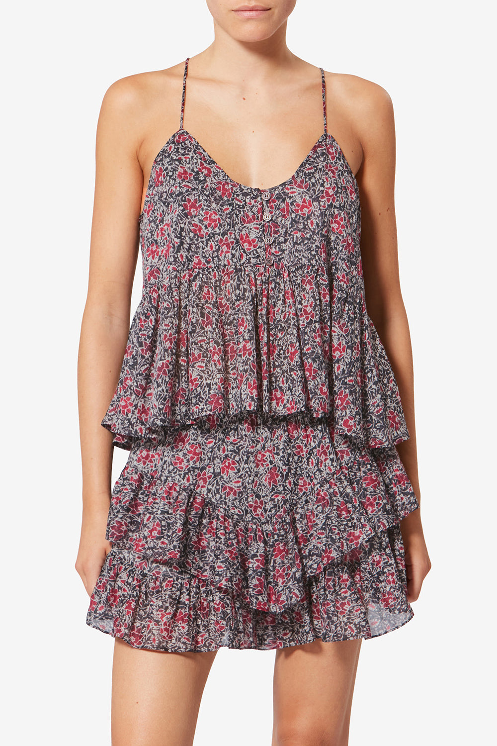 Top con spalline lirhetta in voile di cotone biologico stampato - Crushed berry - Woman - 4