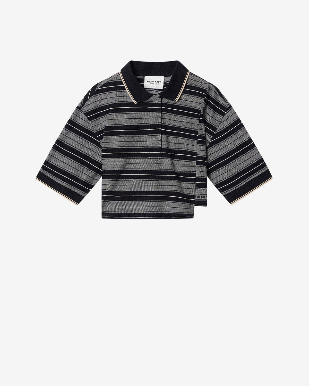 Isalyne striped cotton piqué polo shirt - Black and ecru - Woman - 5