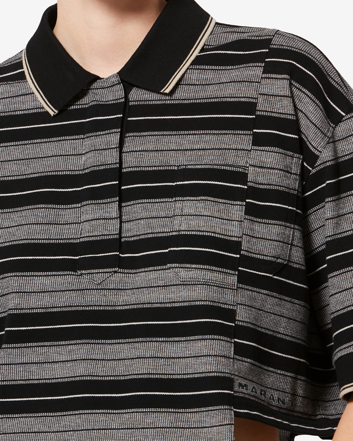 Isalyne striped cotton piqué polo shirt - Black and ecru - Woman - 2