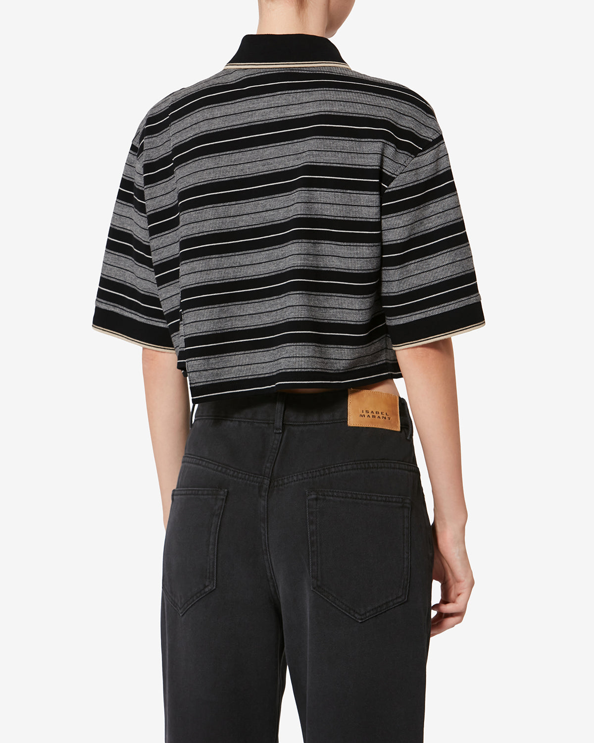 Isalyne striped cotton piqué polo shirt - Black and ecru - Woman - 4