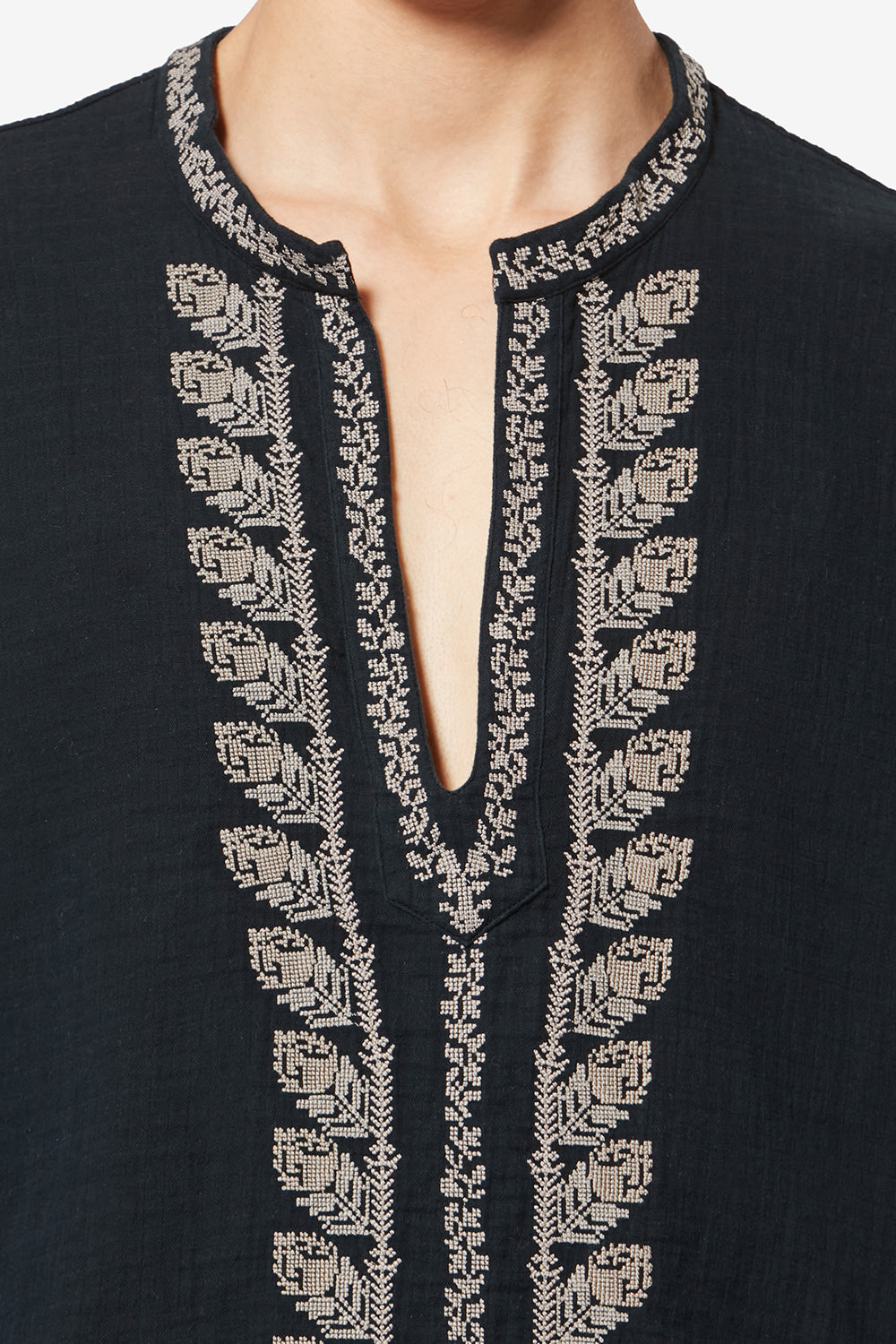 Cizalie 刺しゅう入り コットンガーゼ ブラウス - ウォッシュドブラック - Man - 3