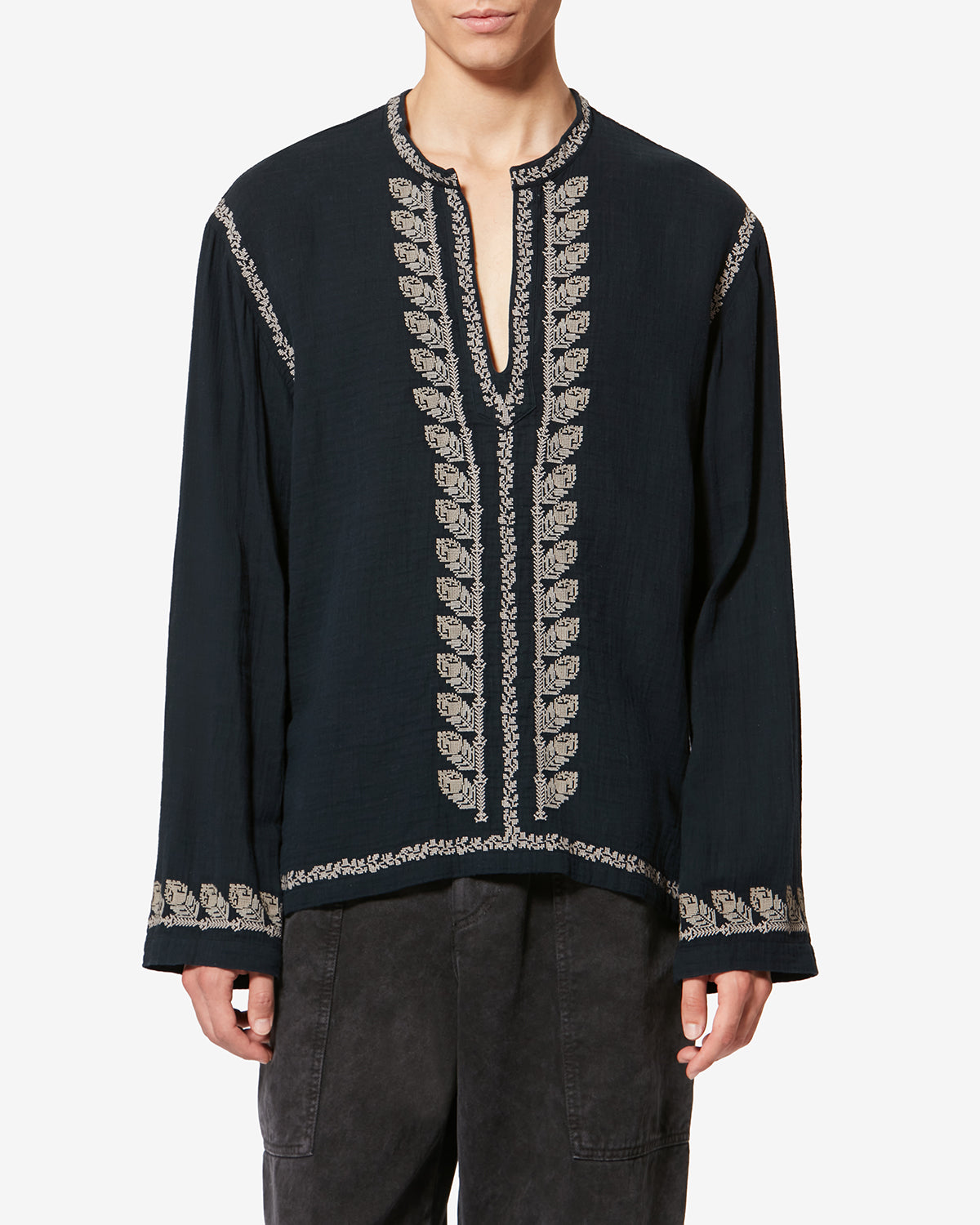 Cizalie embroidered cotton gauze blouse - Black - Man - 3