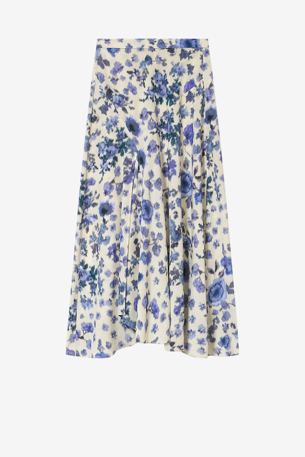 Gonna lunga sakura in seta stretch con stampa - Blu - Woman - 1